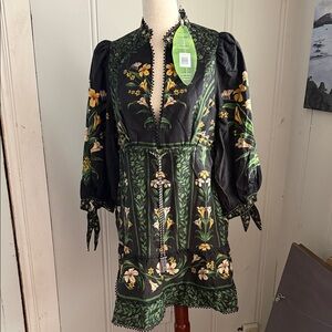 FARM Rio Black Floral Mini Dress with Green & Yellow Print